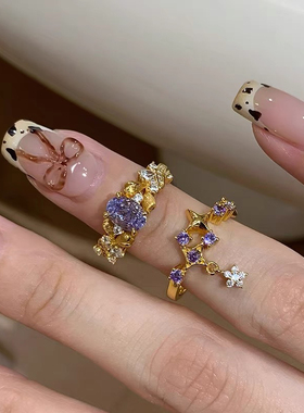 金包银紫荆花戒指女小众设计贵气食指戒轻奢高级感2024新款爆款