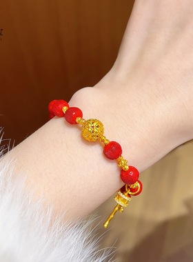 新中式古法金包银花丝绣球六字真言转转筒手链丝绒灯笼刻面珠