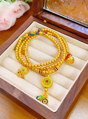 金色饰品 烧蓝珐琅彩宝相花福禄聚宝三圈手链女古韵项链
