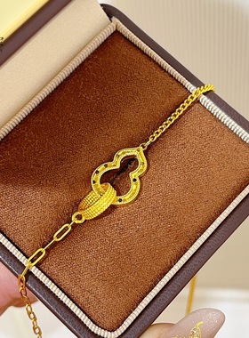 金包银点钻拉丝葫芦吊坠项链女款轻奢高级感气质百搭