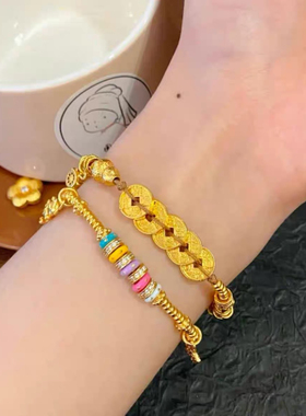 金包银 五帝钱盘缠手链锤纹葫芦吉祥手串国风女