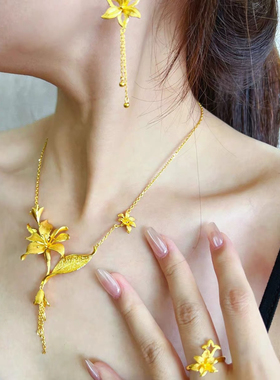 金包银古法轻奢高级感喇叭花流苏吊坠项链时尚气质百搭