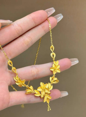 金包银三生花项链女新款2024金花朵吊坠婚嫁仿三金锁骨链