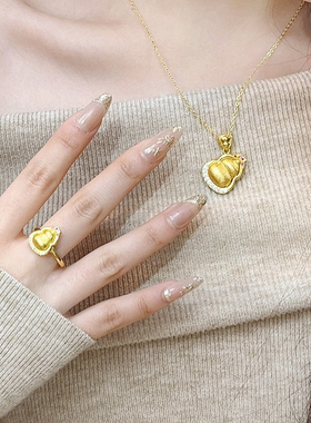 金包银葫芦叠搭戴项链女气时网红同款质百高级感锁