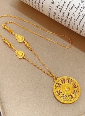 金包银镂空八宝罗盘吊坠项链拉丝葫芦刚杵毛衣链送女友礼