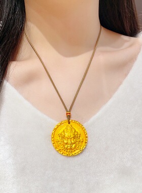 金包银古法点钻黄财神吊坠项链女款轻奢小众设计感高级锁骨链