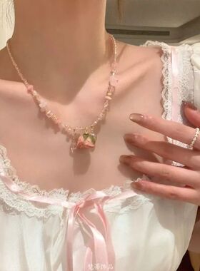 超仙绝美永生玫瑰花朵串珠项链女小众设计颈链独特漂亮锁骨链