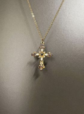 中古金色十字架长款锁骨链