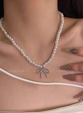 蝴蝶结项链~韩系小众高级感气质锁骨链轻奢2024新款爆款颈链