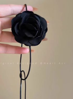 山茶花系列颈链法式氛围黑色花朵项链choker冷淡风颈带百搭锁骨链