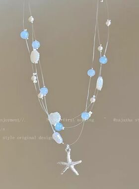 夏日多巴胺项链海星贝壳设计串珠锁骨珍珠海边小众度假配饰