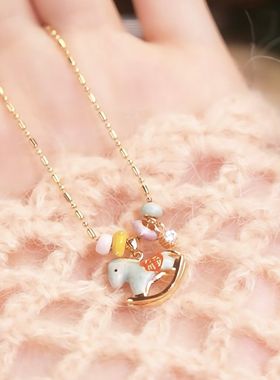 马上有福~旋转木马跑环吊坠项链珐琅少女心锁骨链ins多巴胺毛衣链