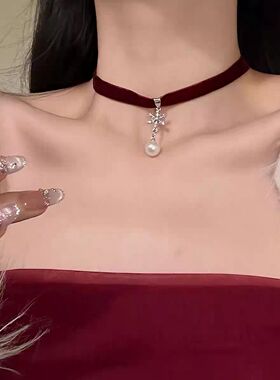 法式甜美蝴蝶结闪锆流苏项链精致感气质新年氛围感锁骨链