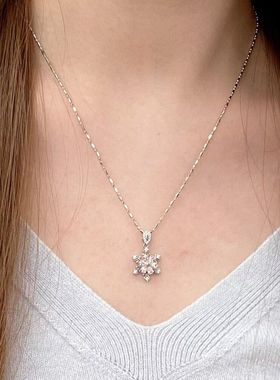 超闪粉水晶【雪绒花】雪花吊坠银色项链女冬季新款毛衣链