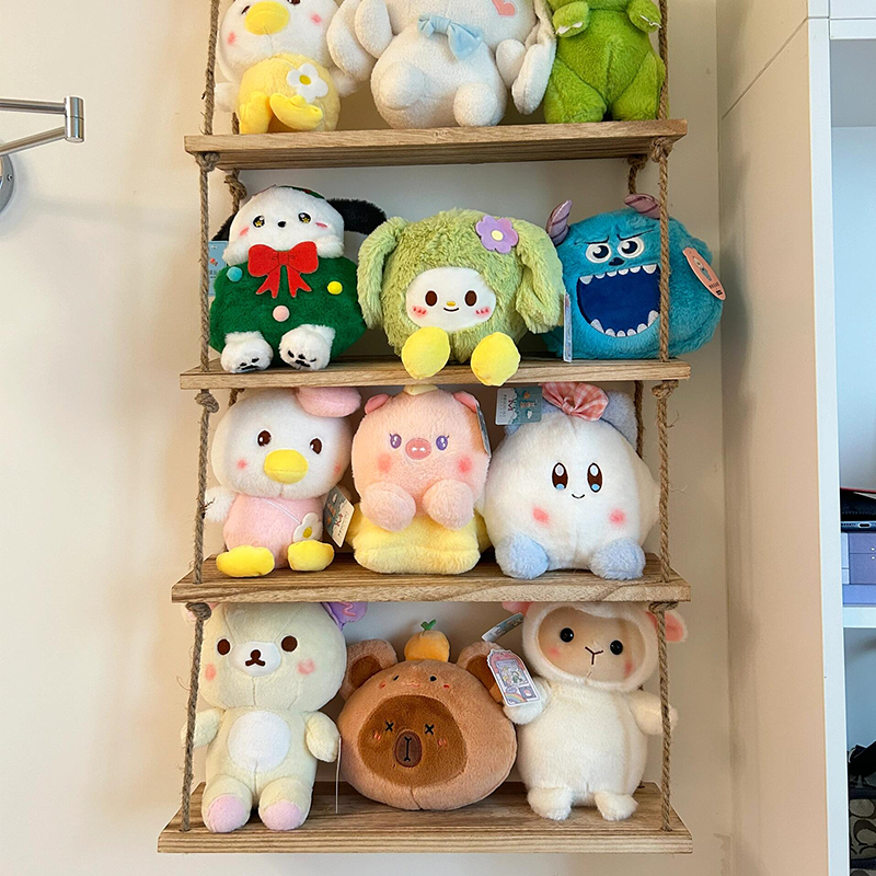 墙上毛绒公仔收纳墙实木娃娃玩偶上墙壁挂网兜儿童玩具整理置物架,淘宝优惠券,粉丝福利购,淘宝优惠卷