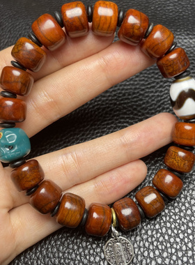 藏式牦牛骨沉血料单圈手串天珠顶珠扎基拉姆侧挂款手串男女同款