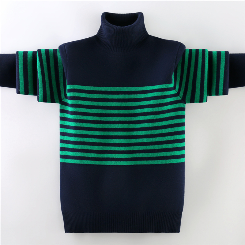 男童毛衣一体绒秋冬款加绒加厚高领儿童针织衫洋气女孩纯棉打底衫 - 图0