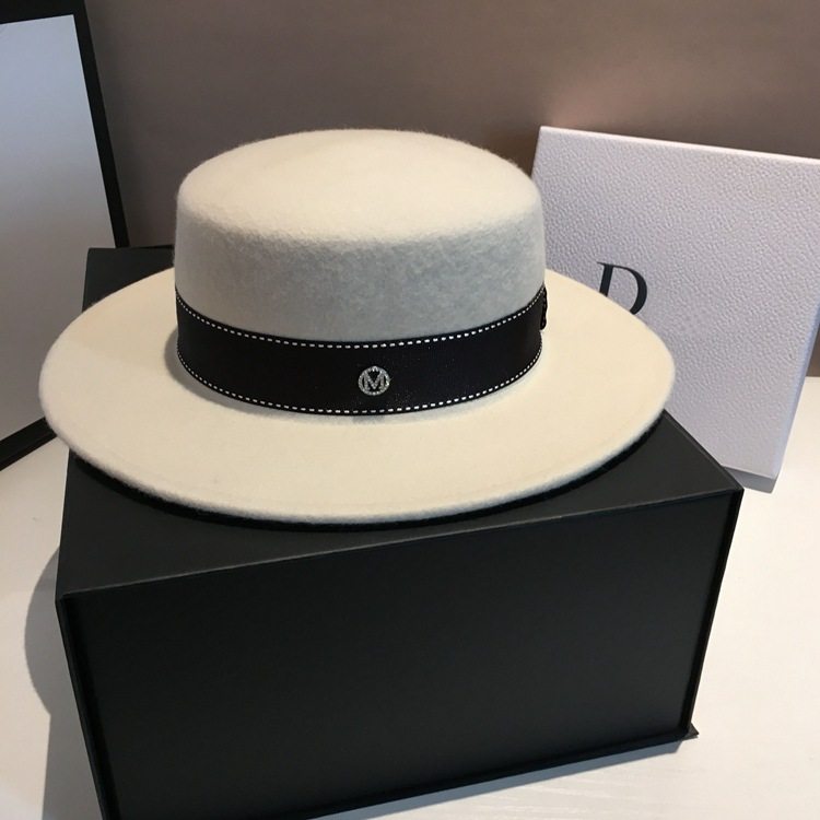 新款白色秋冬平顶羊毛呢礼帽女平沿英伦百搭黑色男爵士帽子休闲,淘宝优惠券,粉丝福利购,淘宝优惠卷