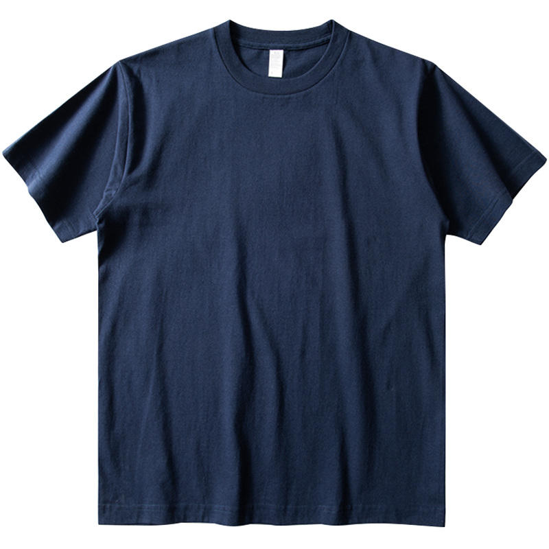 深蓝色复古300g重磅纯棉短袖T恤夏季纯色简约百搭体恤衫上衣男女 - 图3