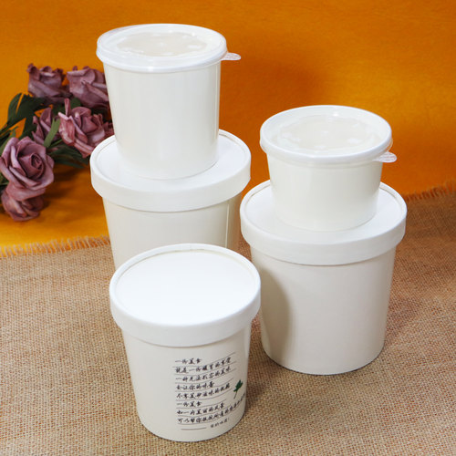 一次性白色牛皮纸碗粥桶带盖外卖打包盒餐盒汤桶汤碗加厚--双淋膜 - 图1
