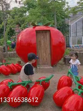 乡村建筑玻璃钢仿真西红柿屋雕塑定制创意巨型南瓜凉亭番茄屋摆件