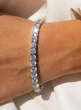 欧美锆石手链单排4mm圆形满钻网球链嘻哈饰品tennis bracelet