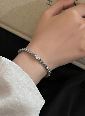 锆石珍珠手链女法式简约优雅气质手串时尚轻奢复古高级感手饰