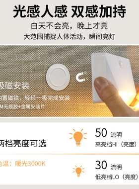 磁吸感应小夜灯充电款老人起夜床头过道卫生间地脚灯