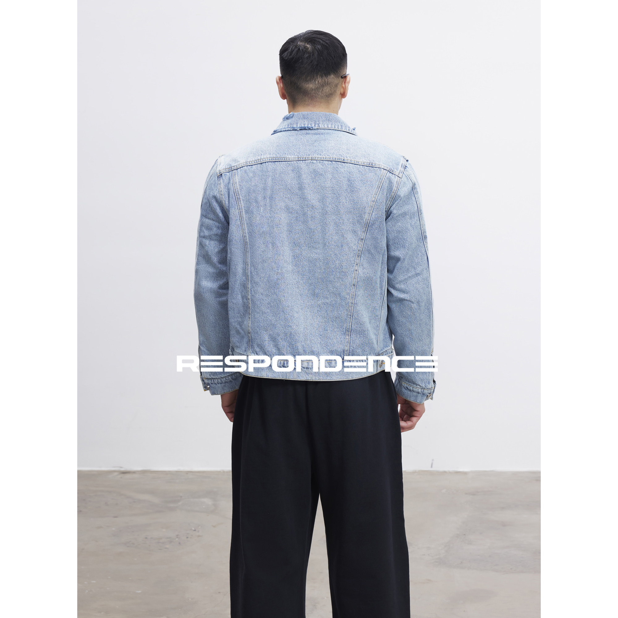 RESPONDENCE 水洗做旧浅蓝牛仔夹克Vintage破坏修身冰蓝外套,淘宝优惠券,粉丝福利购,淘宝优惠卷