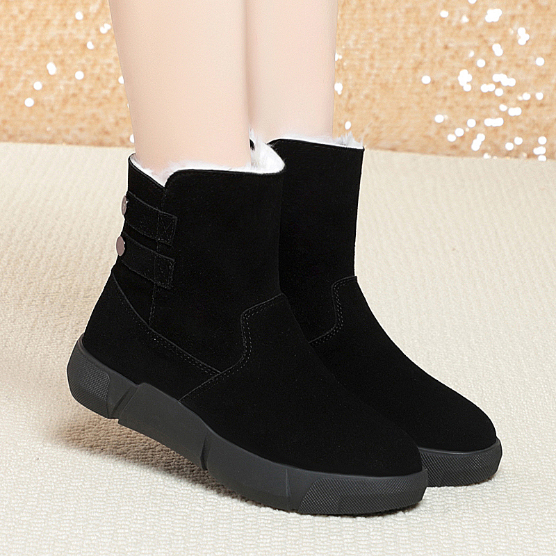 2025冬季新款大棉鞋女真皮加绒加厚羊毛皮毛一体东北防滑雪地靴女 - 图0