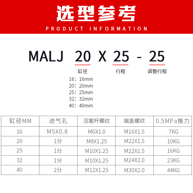 MALJ迷你气缸行程可调 16/20/25/32/40X25*50X75X100X150-50 小型,淘宝优惠券,粉丝福利购,淘宝优惠卷