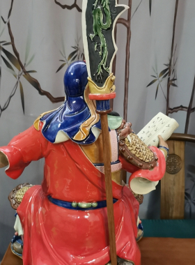 陶瓷工艺品 石湾陶艺 关公 夜读兵书 20寸