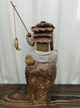 陶瓷工艺品 石湾公仔 渔公 盆景鱼池假山搭配