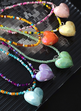 夏季彩色串珠爱心项链甜美锁骨链