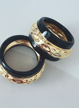 RTZHANG欧美设计感黑金珐琅戒指