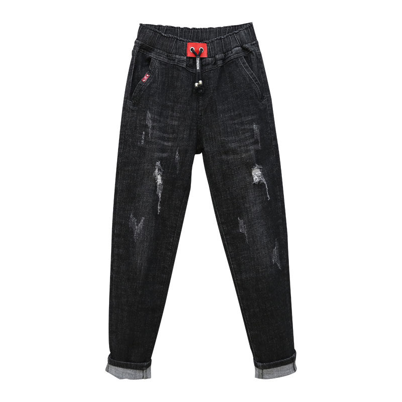 200斤大码破洞牛仔裤女哈伦裤胖MM裤子显瘦高腰弹力胯大腿粗长裤,淘宝优惠券,粉丝福利购,淘宝优惠卷