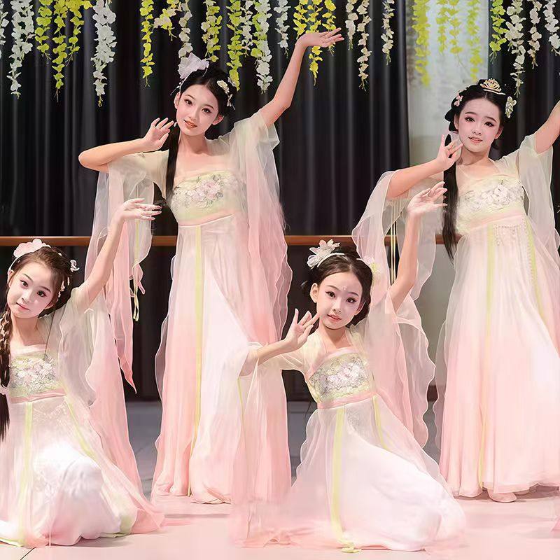 儿童古典舞演出服春暖意浓簪花入梦汉服舞蹈飘逸桃枝幺幺纱衣舞蹈,淘宝优惠券,粉丝福利购,淘宝优惠卷
