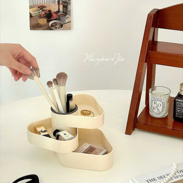 Triangular jewelry box makeup brush rotary storage box three-layer simple makeup storage bucket lipstick jewelry finishing box