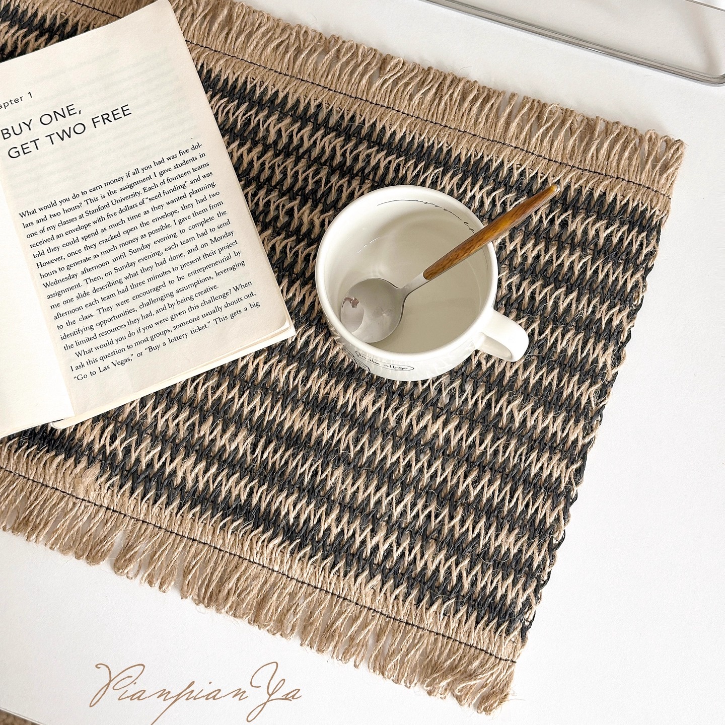 ins风纸绳编织餐垫创意简约黄麻混编隔热垫家用餐桌防滑装饰桌垫 - 图2