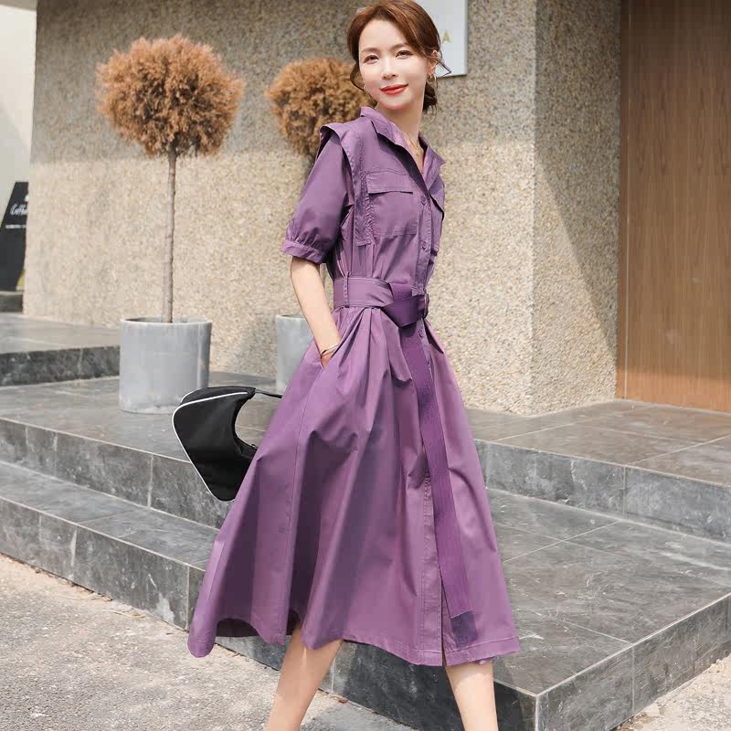 爱莱美依夏季新款时尚收腰风衣裙 爱莱美依服饰连衣裙