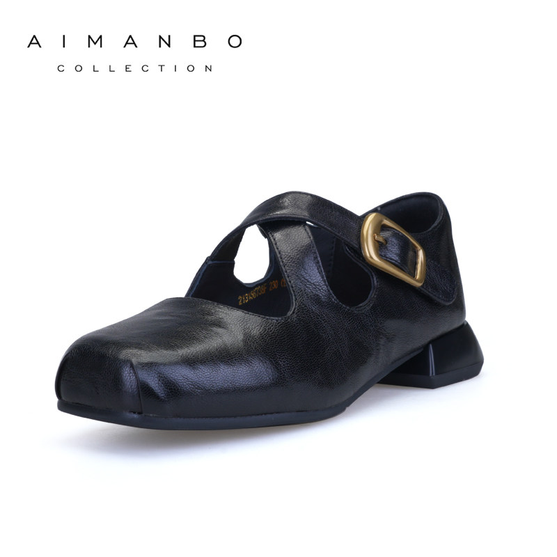 漫步佳人2026春季新品粗跟英伦风百搭单鞋复古方头交叉带芭蕾舞鞋,淘宝优惠券,粉丝福利购,淘宝优惠卷