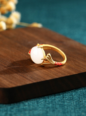 古法金古风宫廷幸运锦鲤指环戒指