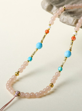 手编粉玉水玉髓万能吊坠绳 文玩南红玛瑙菱镁矿松石中式项链挂绳