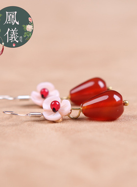 古风绿色花朵民族风女玛瑙中国风