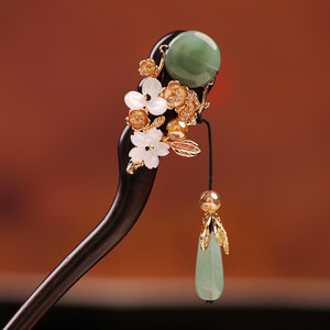 凤仪（饰品）黑檀木发簪女古风簪子头饰配旗袍汉服流苏步摇发钗女