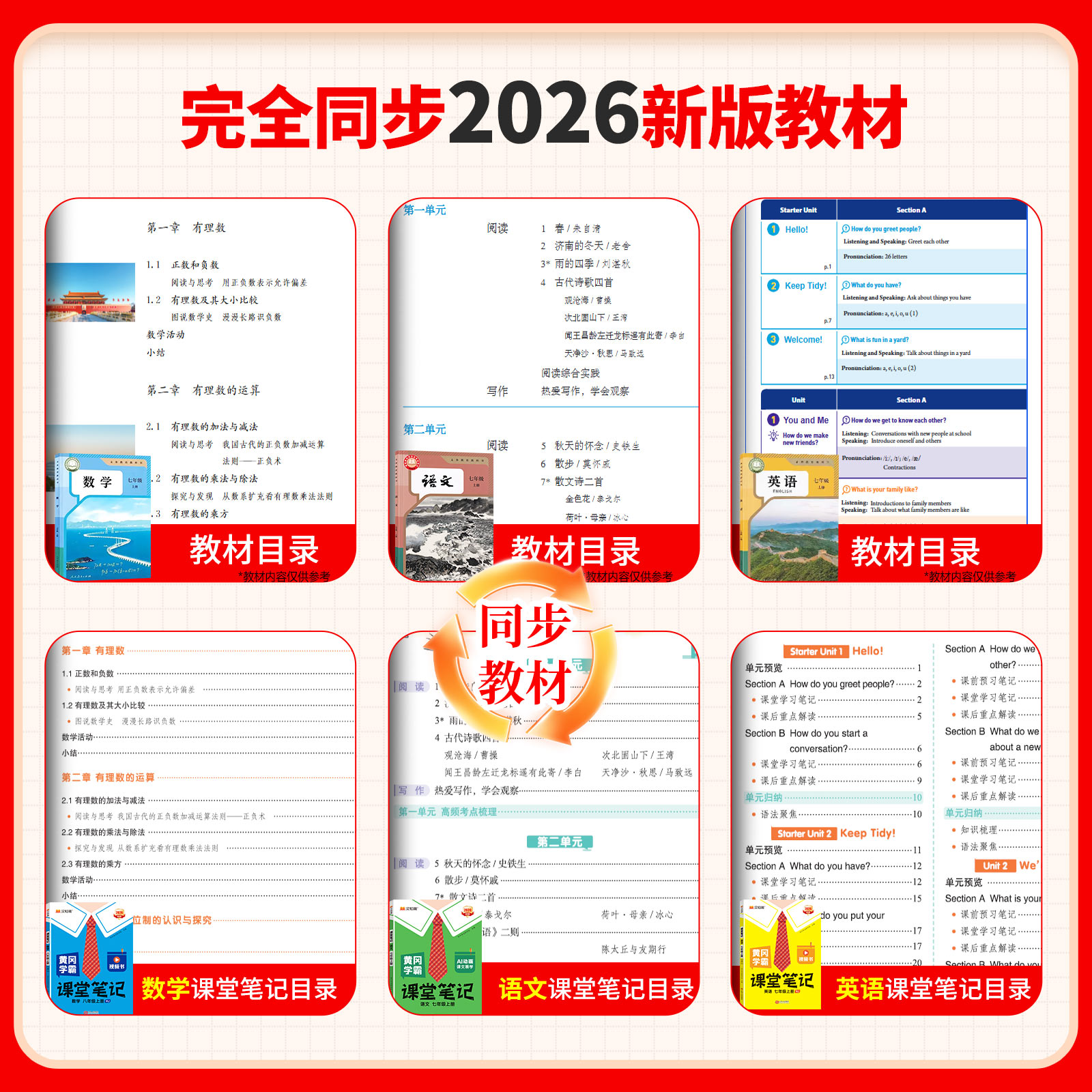 2026秋新版汉知简课堂笔记七八年级上册语文数学英语人教版初中初一初二下教材同步预习资料课文解读学霸随堂笔记寒假预习辅导资料
