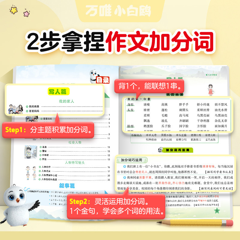 官方正版万唯小白鸥小学作文加分好词归类与积累1-6年级满分公式积累词语大全分类词汇训练高频词语速查手册重叠词学习专项训练书