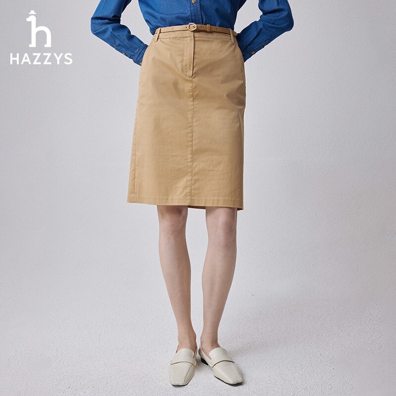 【专柜正品】Hazzys哈吉斯春季H型半身裙通勤纯色短裙女