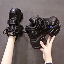 Net Red Burst Genuine Leather Old Daddy Shoes Woman Superfire 2023 Spring Autumn New Thick Bottom Heightening 100 Hitchhiking Small Sneakers