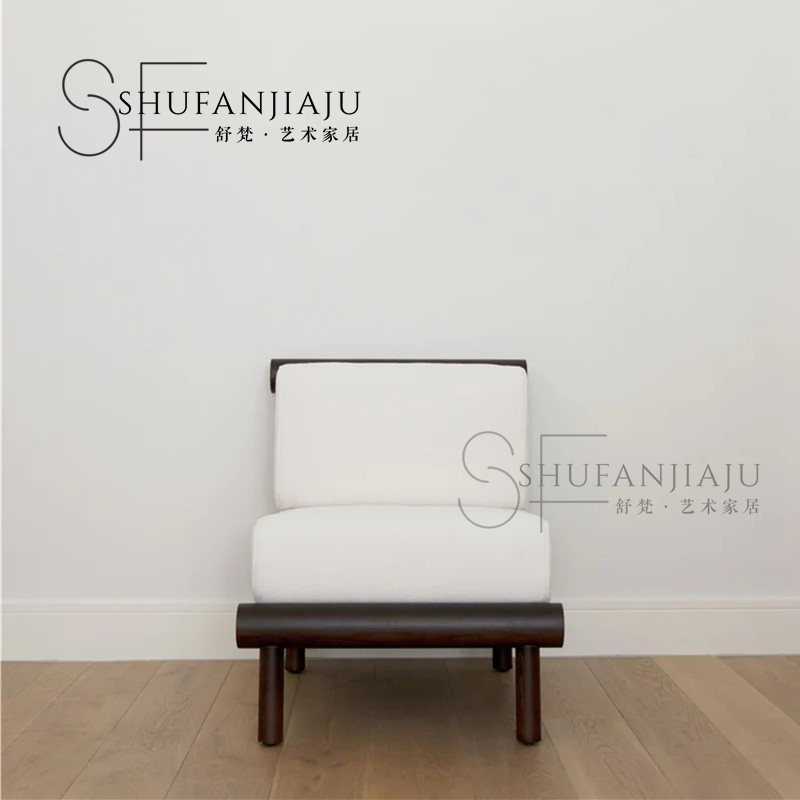 新中式民宿会所布艺休闲椅客厅实木单人椅设计师样板间中古沙发椅 - 图2
